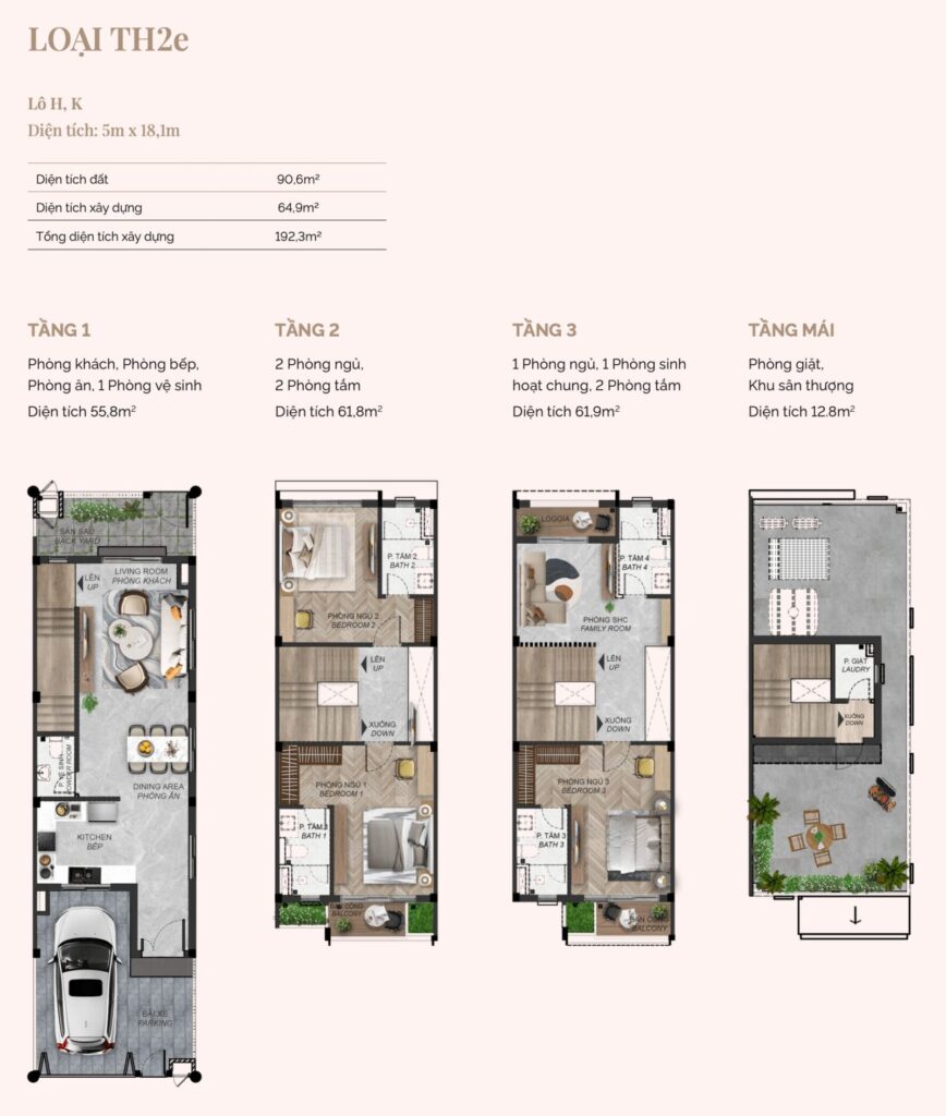 Chi tiết sản phẩm Springville 18,2 ha - thông tin chính thức 11 Thiết kế mặt bằng tầng Nhà phố Thời thượng (5x18m)